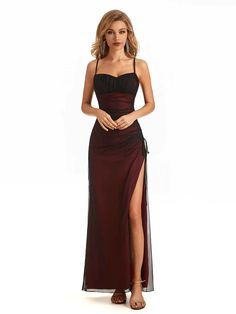 Sexy Red Black Sheath Spaghetti Straps Side Slit Floor-length Party Prom Dresses - ChicSew Dark Red Dresses Long, 90s Grunge Homecoming Dress, Cabernet Prom Dress, Dark Red Lace Prom Dress, Dark Burgundy Prom Dress, Wine Red Prom Dress Formal, Black Cherry Prom Dress, Dark Red And Black Prom Dress, Prom Dress Maroon