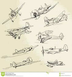 an old fashioned drawing of airplanes flying in the sky stock photo, images and royalty