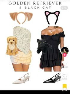 Matching Halloween Costumes Duo, Goldie Locks Costume, Duo Halloween Costumes College, Aristocats Costume, Golden Retriever Halloween Costume, Golden Retriever Black, Black Cat Halloween Costume, Puppy Halloween Costumes, Black Cat Costumes