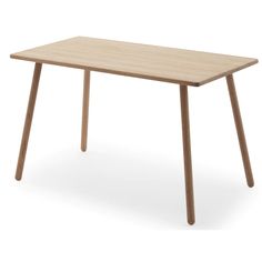 a wooden table with two legs and a square shaped top on an isolated white background