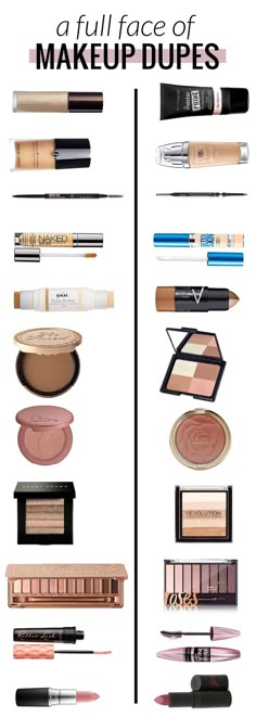 A Full Face of Makeup Dupes - Half High End, Half Drugstore Different Types Of Makeup, Make Up Diy, Alat Makeup, Best Drugstore Makeup, Types Of Makeup, Makeup Guide, High End Products