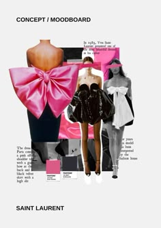 a collage of different types of clothing with pink and black accents, including one woman's dress