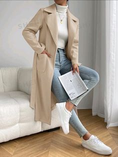 Chique Outfits, Shein Outfits, Women Overcoat, Stylish Work Outfits, Looks Chic, Professional Outfits, Casual Coat, Business Casual Outfits, Work Attire