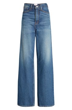 Sport a vintage-chic vibe in these faded jeans made from nonstretch denim with a high waist and full-length wide legs. 33" inseam; 20" leg opening; 11 1/2" front rise; 14 1/2" back rise (size 24)   100% recycled cotton   Machine wash, dry flat   Imported Styling Wide Leg Jeans, How To Style Wide Leg Jeans, Moda Over 40, French Minimalist, Style Wide Leg Jeans, Curated Fashion, Mango Clothing, Wide Leg Jeans Outfit, High Waist Wide Leg Jeans