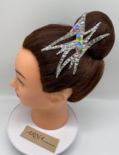 All hairpieces come in a variety of sizes and designs. Perfect finishing touch to your hairstyle. Hairpiece design for ballroom or latin dance, but also can be used for others occasions and different hairstyles, gymnastics, belly dance, broadway , theater,ice skating  All hairpieces has special loops for simple apply to your hair with pins. Rhinestones was glued on top of felt, this make piece stronger and keep using for long time.  Please feel free to contact me for custom order or any changes in design. Rhinestones color for hairpieces: Crystal- Crystal rhinestones  Crystal AB- Crystal AB rhinestones  Pink- Rose rhinestones  Yellow- Citrine rhinestones  Orange- Hyacinth rhinestones  Red- Light Siam rhinestones  Light Blue- Light Sapphire rhinestones  Turquoise- Capri Blue rhinestones  Bl Rhinestone Headpiece, Dance Hairstyles, Light Sapphire, Head Jewelry, Yellow Citrine, Hair Decorations, Crystal Ab, Different Hairstyles, White Hair