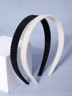 2pcs Faux Pearl Decor Headband Elegant Black and White Elegant   ABS Plain Gorgeous Headband   Women Accessories, size features are:Bust: ,Length: ,Sleeve Length: White Headband Hair Accessory, Black And White Hair Accessories, Headbands Black, White Pearl Headband, Pearl Black Headband, Minimalist Hair Accessories, Elegant Headband, Headband Women, Embellished Headbands