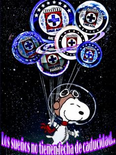 a dog is flying through the air with some balloons in it's mouth and stars on