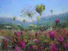 an oil painting of wildflowers in a field