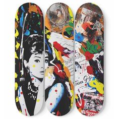 Image 3 Hepburn Audrey, Banksy Monkey, Skateboard Wall, Skateboard Wall Art, Mr Brainwash, Custom Skateboards, Film Institute, Wall Mounts, Follow Your Dreams