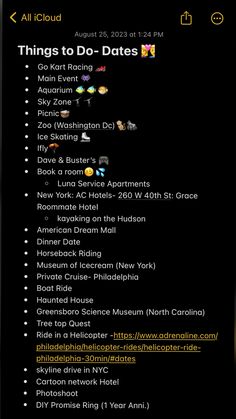 an iphone screen with the text things to do dates on it