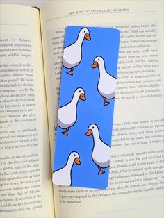 Cute duck bookmark. Repeating pattern of a white "tall boy" duck on a solid blue background. Bookmark is laminated with rounded corners. Cute Bookmark Designs, Funky Bookmarks, Cute Bookmarks Handmade, Duck Bookmark, Bookmark Design Ideas, Bookmarks Diy Kids, Bookmark For Kids, Bookmarks To Color, Monster Bookmark