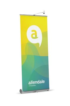 a roll up banner with the word allendale on it