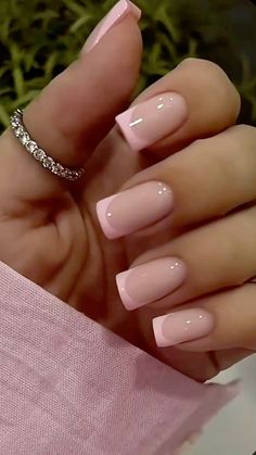 White Pink Tip Nails, Pink Dip French Nails, Pink French Tip Mani And Pedi, Lights Pink Nails, Pastel Pink French Tips, French Nails Ideas Pink, Pale Pink French Tips, French Nails With Pink Tips, French With Pink Base