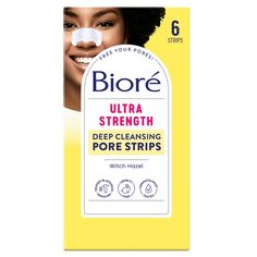 Remove blackheads and shrink the size of pores with Biore Blackhead Reducing Deep Cleansing Pore Strip. These deep cleansing nose strips target blackheads and unclog pores for healthy looking skin. Convenient and easy to use, these Pore Strips can be used 1x per week for the deepest clean. Unlike other wannabe ‘pore strips’, ONLY Biore Deep Cleansing Pore Strips use patented C-bond technology to bind to blackheads and impurities, NOT to skin. These strips are super magnetic to safely and effecti Reduce Oily Skin, Dry Nose, Pore Strips, Smaller Pores, Nose Strips, Wax Strips, Clear Pores, Get Rid Of Blackheads, Pore Cleansing