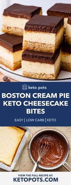 boston cream pie keto cheesecake bites with chocolate frosting