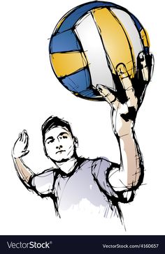 a drawing of a man holding a beach ball