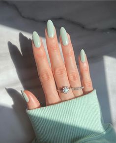 K Nails, Teen Nails, Mint Green Nails, Mint Nails, Green Acrylic Nails, Style Nails, Dusty Sage, Light Nails, Simple Gel Nails