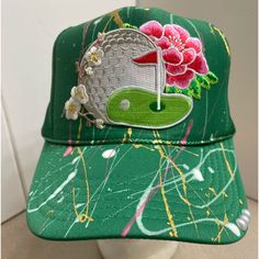 Golf Mesh Trucker Hat Womens Floral Graffiti Snapback Rope Green Cap. Brand New. Shipped In A Cardboard Box Green Spring Baseball Cap With Flat Bill, Green Flat Bill Baseball Cap For Spring, Trendy Green Flat Bill Hats, Green Snapback Hat One Size Fits Most, Green One Size Fits Most Snapback Hat, Spring Green Flat Bill Baseball Cap, Green Curved Bill Trucker Hat For Spring, Green Flat Bill Snapback Hat For Summer, Green Curved Bill Hat For Spring