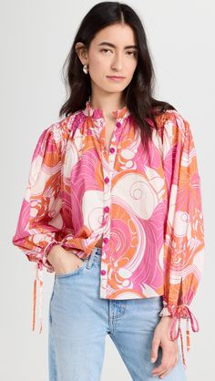 Fast Free Shipping & Free Returns on RHODE Louisa Top at Shopbop. Shop new arrivals from RHODE at Shopbop.com Deco Surf, Floaty Dress, Fringe Skirt, Mens Scarves, India Fashion, Long Puff Sleeves, Mini Dress With Sleeves, Rhodes, Puff Sleeves