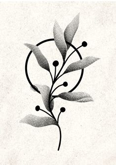 a black and white drawing of some leaves