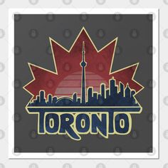 the toronto skyline in red, white and blue with the canadian maple leaf on it