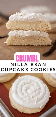 crumbl vanilla bean cupcake cookies with cream frosting on top and bottom