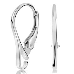 a pair of silver earrings with curved ends and an oval clasp on each end, set against a white background