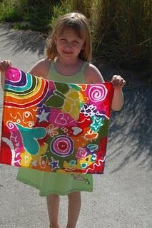 This is too cute! Kids can get in on the batik fun too!  Draw design with Elmer's gel glue, let dry, paint with thinned acrylic, let dry, then soak 20m. to dissolve glue for batik effect. Therapeutic Art, Gel Glue, Crafty Kids, Camping Crafts, Camping Art, Elementary Art, Art Club, Childrens Art, Summer Crafts