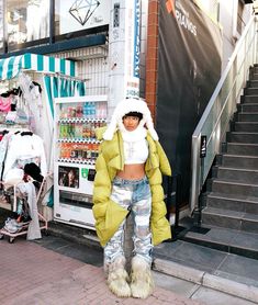 a person standing in front of a store