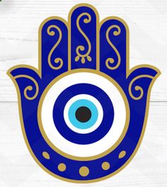 a blue hamsa with an evil eye on it