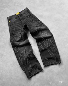 Black Baggy Jeans For Hip Hop Vintage Jeans Style, Black Baggy Jeans, Casual Halloween, Womens Ripped Jeans, Trousers Men, Retro Jeans, Y2k Pants, Wide Trousers, Style Hip Hop