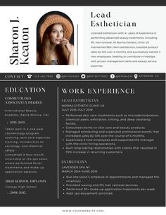 a black and white resume template with a woman's profile on the front page