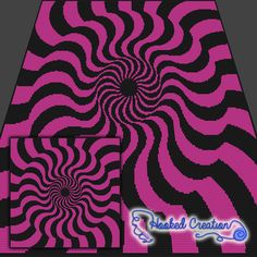 a pink and black rug with an abstract design