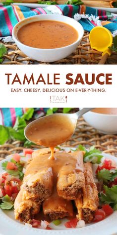 the recipe for tamale sauce is shown on a plate