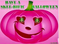 there is a pink pumpkin with two eyes and a smile on it's face