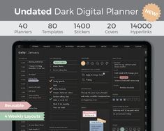 the dark digital planner is displayed on an ipad