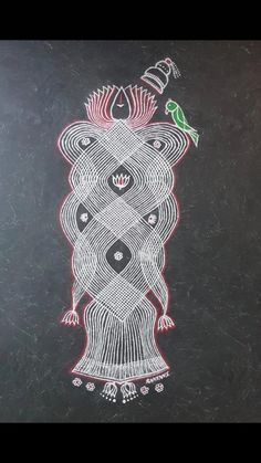 a drawing on the side of a blackboard with white and red lines in it