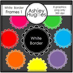 white border frames with the words, name and colors