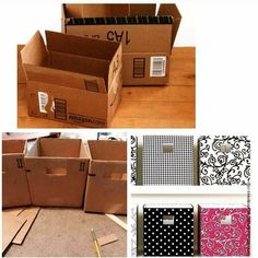 cardboard boxes are lined up and ready to be used as storage containers for crafting