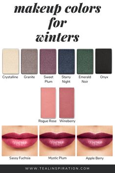 In my opinion, wearing makeup shades that make the most of your natural coloring is the most important thing about wearing makeup. If you have Winter coloring, your look is deep, cool, clear, and c… Makeup Shades, Winter Typ