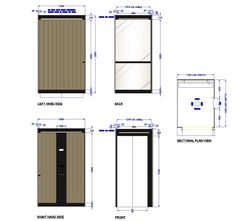 four different types of doors and windows with measurements