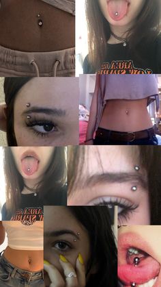 several pictures of different women with piercings on their bodies and lips, including the bottom half