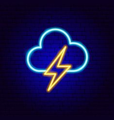 a neon sign with a cloud and lightning