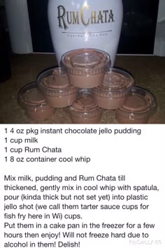 the recipe for rumchata is displayed in front of an ice cream container and some cups