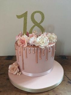 18th Birthday Cake For Girls, 19th Birthday Cakes, Pink And Gold Birthday, 18th Cake, 21st Birthday Cakes, Elegant Birthday Cakes, 18th Birthday Cake