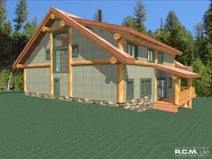 this is an artist's rendering of a log cabin style home in the woods