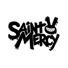 the word saint - mercy written in black ink with an evil face on it