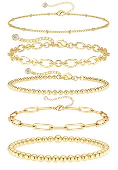 PRICES MAY VARY. 【5Pcs GOLD BRACELETS SET】:👜 Set contains: ①Gold Beaded Bracelet ②Small Beaded Bracelet ③Paperclip Bracelet ④Halo Link Bracelets ⑤Satellite Bracelets. These Bracelets are suitable for layering as well as being worn alone. 【BRACELETS SIZE】: 📏 Each Bracelet length 6.5”+ 2.5” extender. Strong lobster clasp design, you can easily to adjust bracelets length by yourself, this ankle bracelets suitable for women and teen. 【BRACELET MATERIAL】: 💎14k gold filled bracelets, lead free, nic Gold Bracelets Beads, Amazon Bracelet Stack, Christmas Gift Ideas Trendy, Christmas Ideas For Gifts For Teens, Bracelet Mini Beads, Trending Womens Jewelry, Trendy Teen Jewelry, Evry Jewels Bracelet Stack, Amazon Gold Bracelets