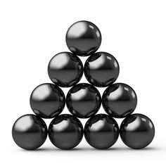 a pyramid made up of black balls on a white background