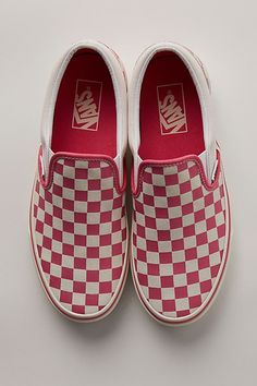 Classic slip-on Vans with a too cool checkered design. Featuring sturdy canvas upper and rubber sole for an ultra-comfortable wear. | Classic Checkered Slip-On by Vans at Free People in Pink, Size: US 4.5 M Emo Night, Checkered Design, Checkered Print, Checker Print, Bossa Nova, Vans Classic, Cardio, Rubber Sole, Shoes Sneakers